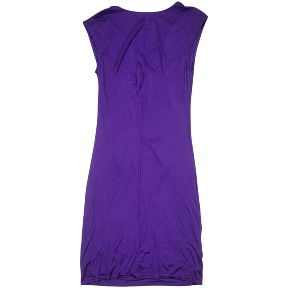 Ralph Lauren Sheath Dress Womens M Royal Purple Midi Faux Wrap Ruched Stretchy - Picture 6 of 12